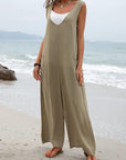 Light Gray Full Size Wide Strap Jumpsuit with Pockets