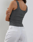 Gray Lace Detail Square Neck Tank