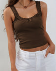 Gray Lace Detail Square Neck Tank