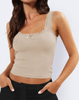 Light Gray Lace Detail Square Neck Tank