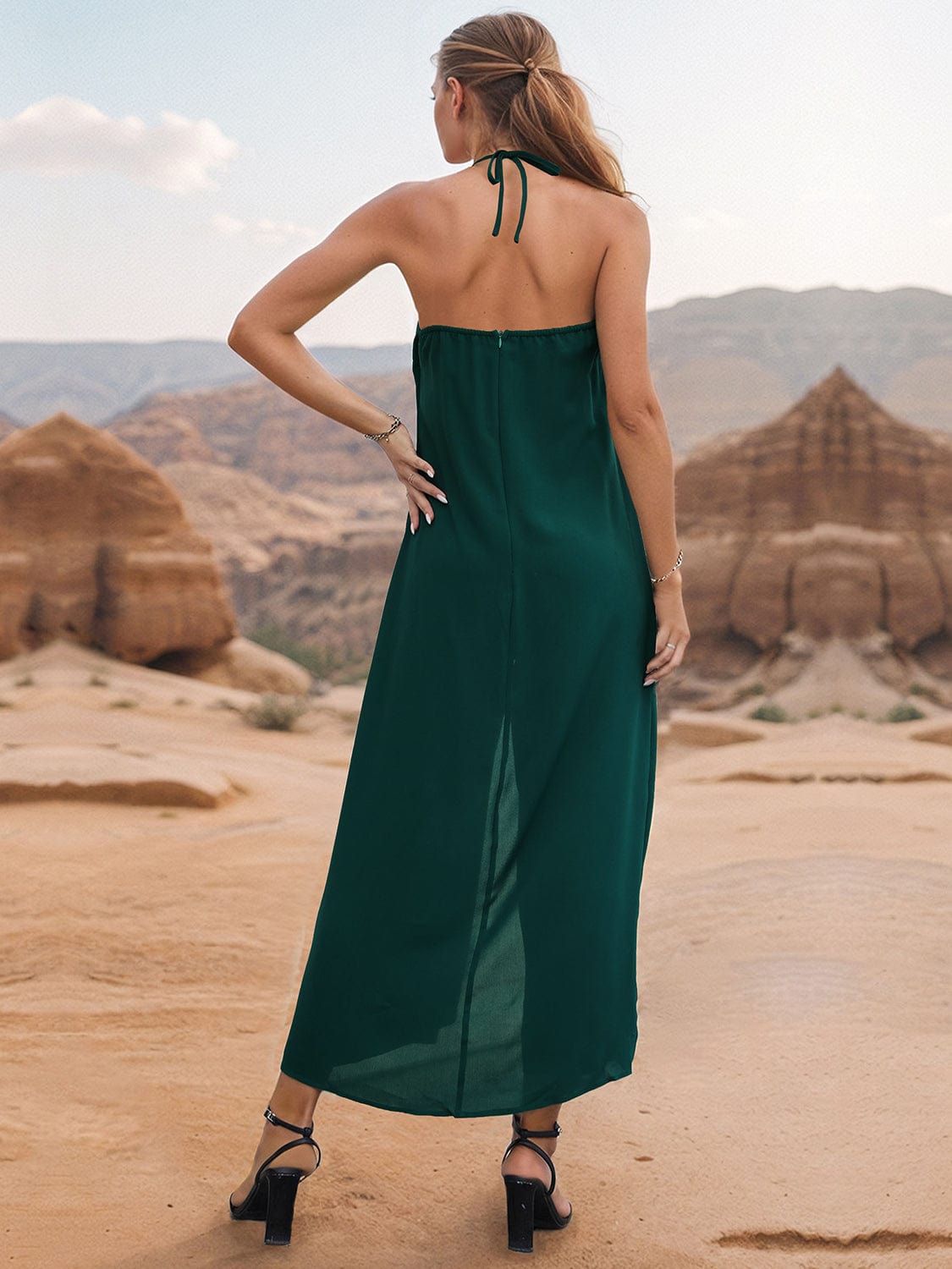 Rosy Brown Layered Halter Neck Wide Leg Jumpsuit