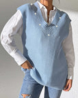 Dark Gray Pearl Trim V-Neck Sweater Vest