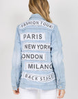 Light Gray American Bazi Letter Patched Distressed Denim Jacket