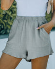 Dark Gray Elastic Waist Shorts with Pockets