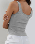 Gray Lace Detail Square Neck Tank