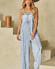 Tan Square Neck Wide Strap Denim Overalls