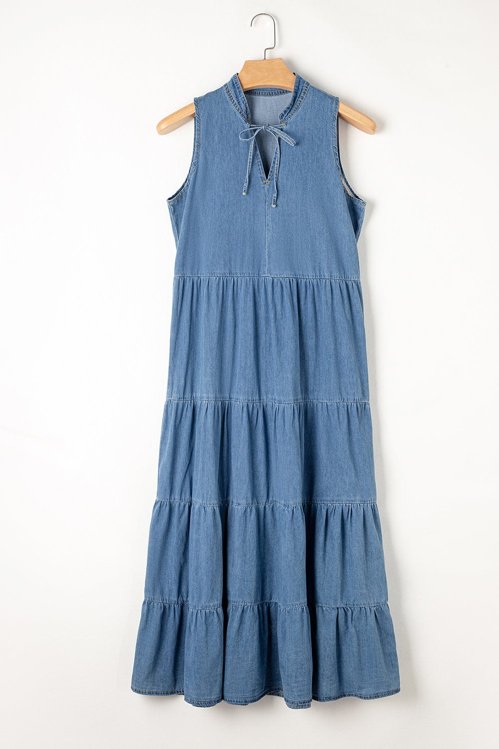 Lavender Tie Neck Sleeveless Denim Dress