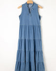 Lavender Tie Neck Sleeveless Denim Dress