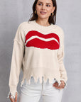 Lip Fringe Round Neck Sweater