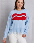 Lip Fringe Round Neck Sweater