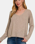 Light Gray Zenana Dropped Shoulder Long Sleeve T-Shirt