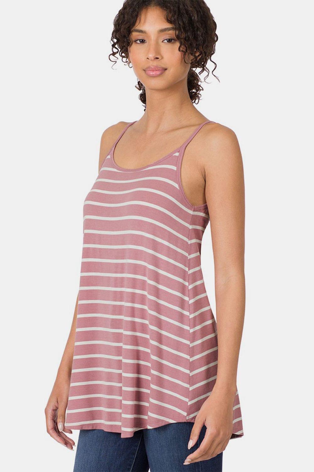 Light Gray Zenana Striped Curved Hem Cami