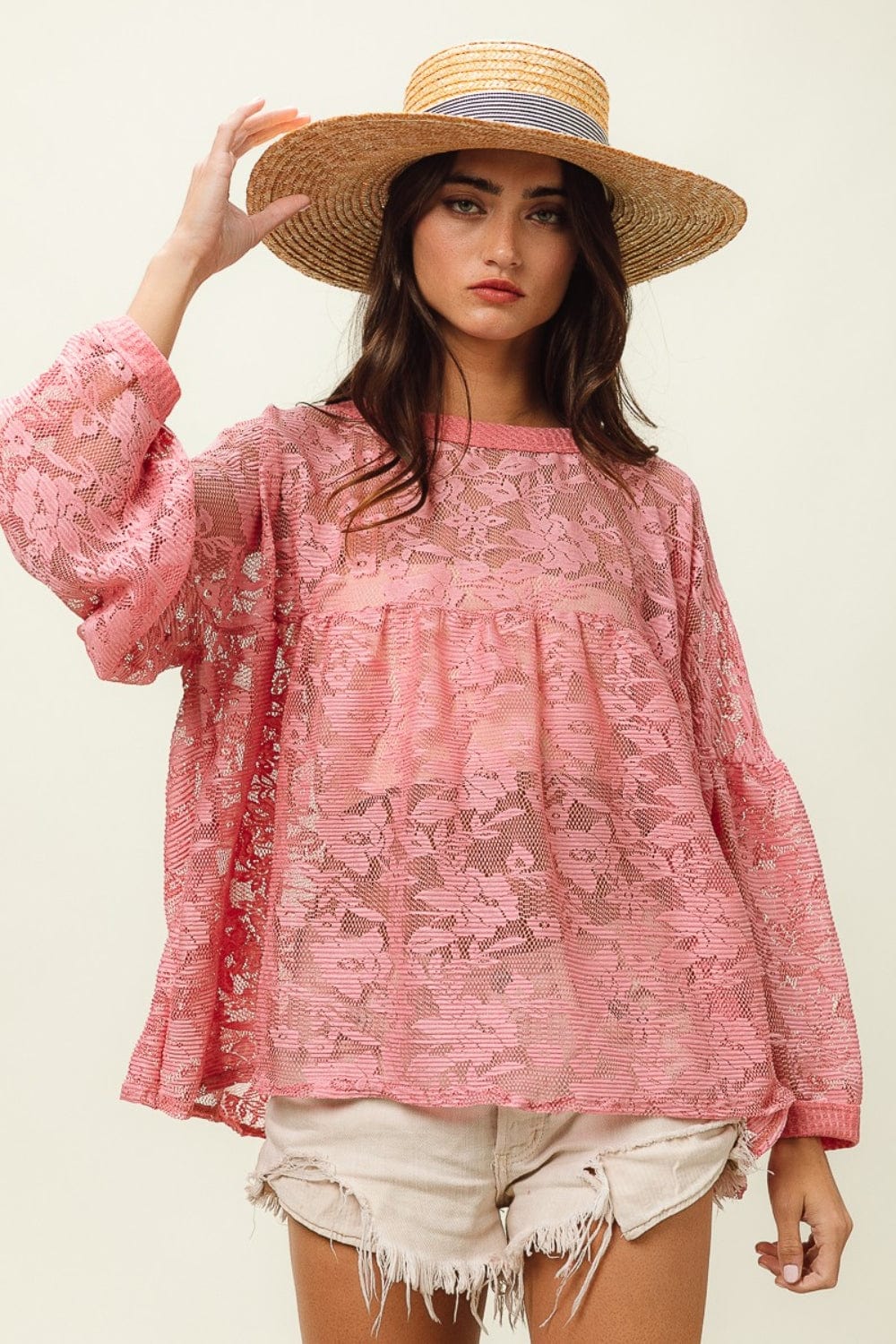 Bisque BiBi Floral Lace Long Sleeve Top