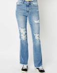 Lavender Judy Blue Full Size Distressed Raw Hem Bootcut Jeans