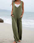 Light Gray Full Size Wide Strap Jumpsuit with Pockets