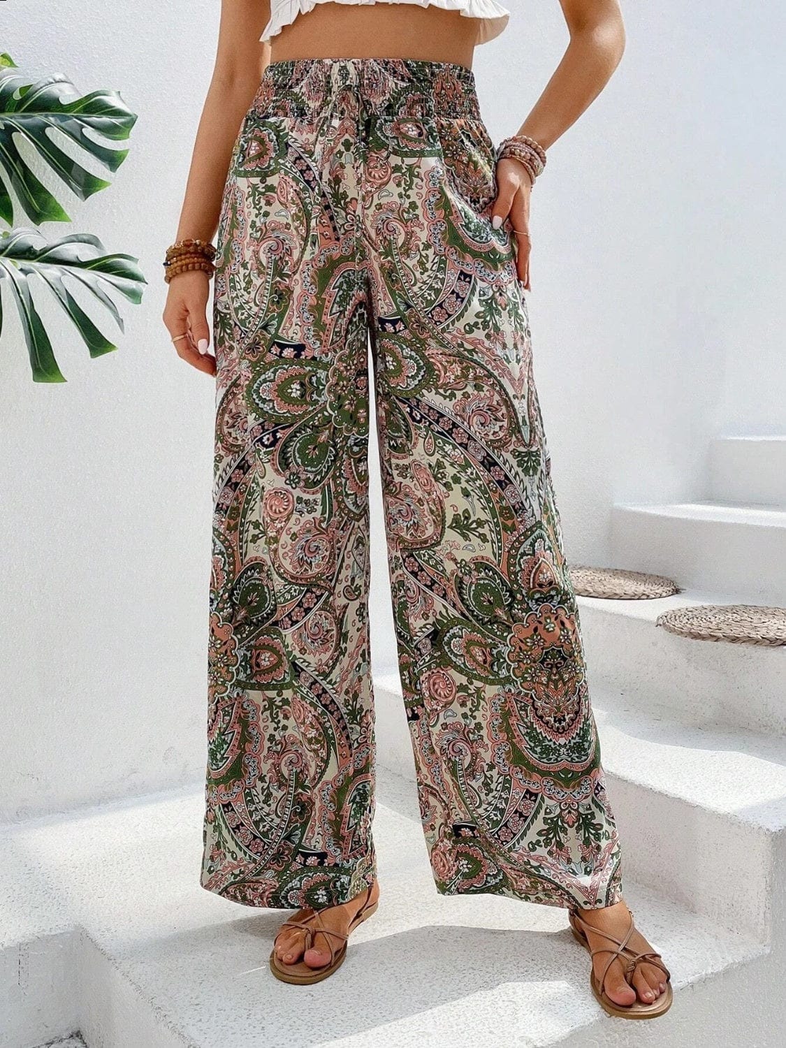 Light Gray Printed Wide Leg Pants