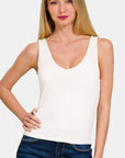 Antique White Zenana Double Layer V Neck Tank