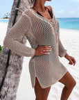 Gray Openwork Tie Neck Cover-Up