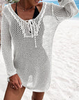 Lavender Openwork Tie Neck Cover-Up