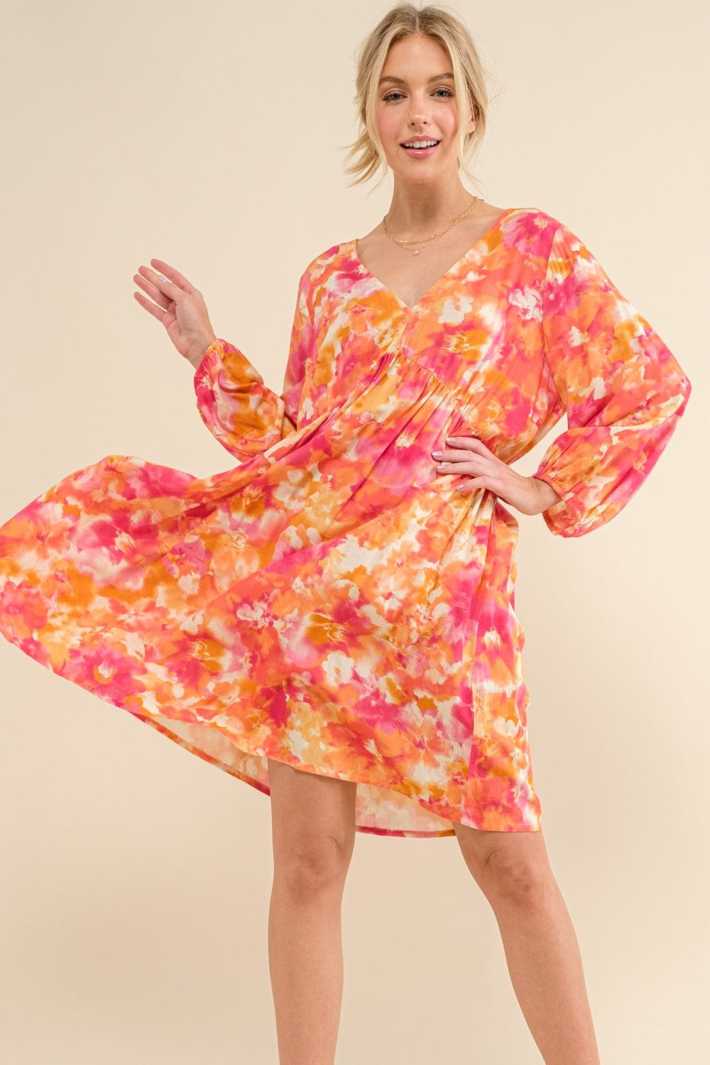 Wheat And The Why Full Size Printed Tie Back Long Sleeve Dress