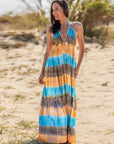 Gray Tie-Dye Halter Neck Sleeveless Dress