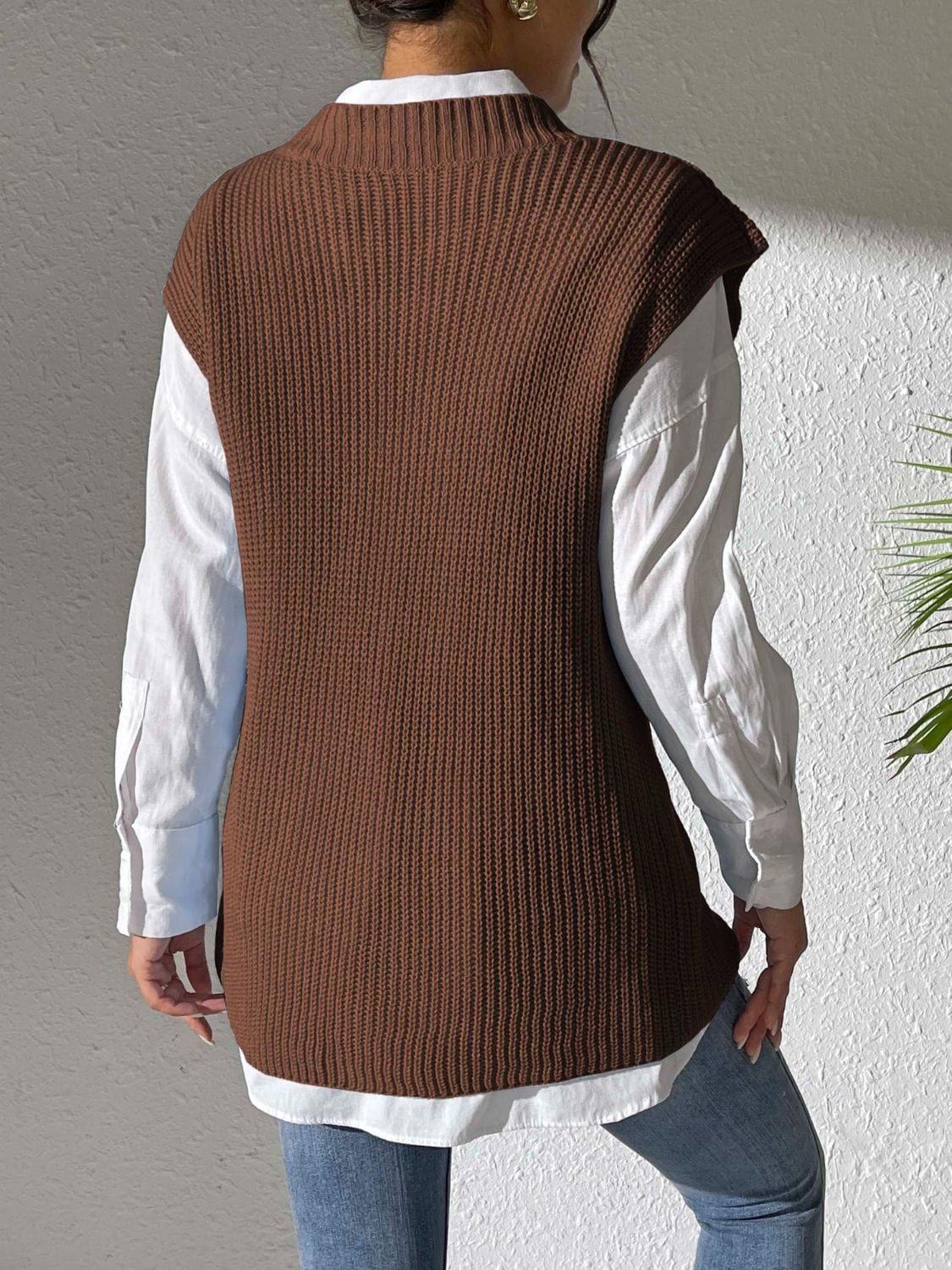 Dim Gray Pearl Trim V-Neck Sweater Vest