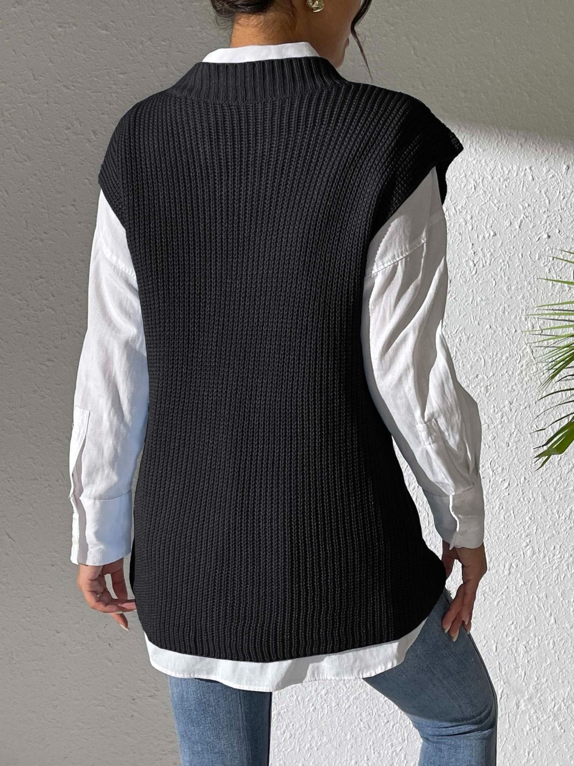 Dark Slate Gray Pearl Trim V-Neck Sweater Vest