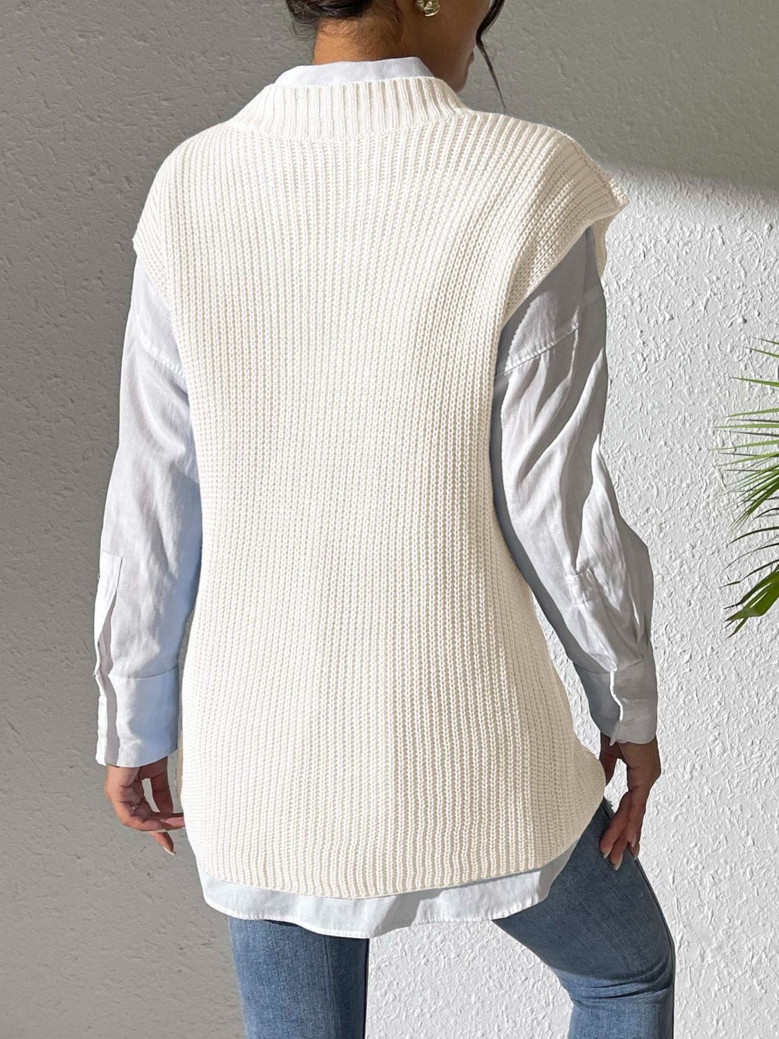 Light Gray Pearl Trim V-Neck Sweater Vest