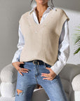 Light Slate Gray Pearl Trim V-Neck Sweater Vest