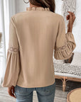 Perfee Frill Tie Neck Long Sleeve Blouse