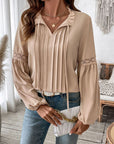 Perfee Frill Tie Neck Long Sleeve Blouse