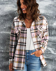 Double Take Plaid Button Front Shirt Jacket with Breast Pockets