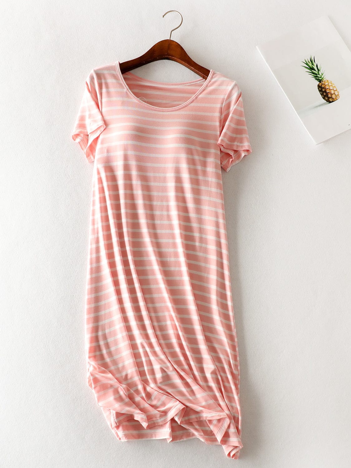 Light Gray Striped Round Neck Short Sleeve Dress