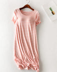 Light Gray Striped Round Neck Short Sleeve Dress