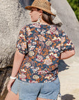 Gray Plus Size Printed Notched Half Sleeve Blouse