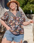 Tan Plus Size Printed Notched Half Sleeve Blouse