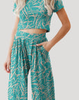 Sea Green Printed Round Neck Short Sleeve Top and Pants Set