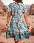 Rosy Brown Printed V-Neck Flutter Sleeve Dress