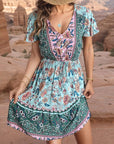 Rosy Brown Printed V-Neck Flutter Sleeve Dress