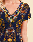 Wheat Printed V-Neck Short Sleeve T-Shirt