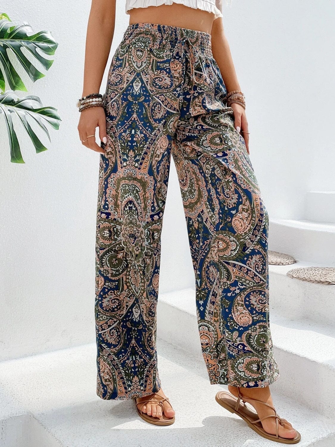 Light Gray Printed Wide Leg Pants