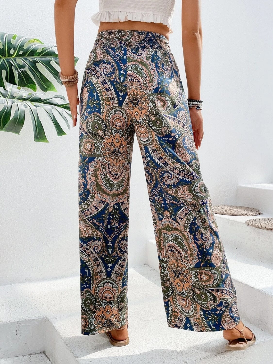 Light Gray Printed Wide Leg Pants