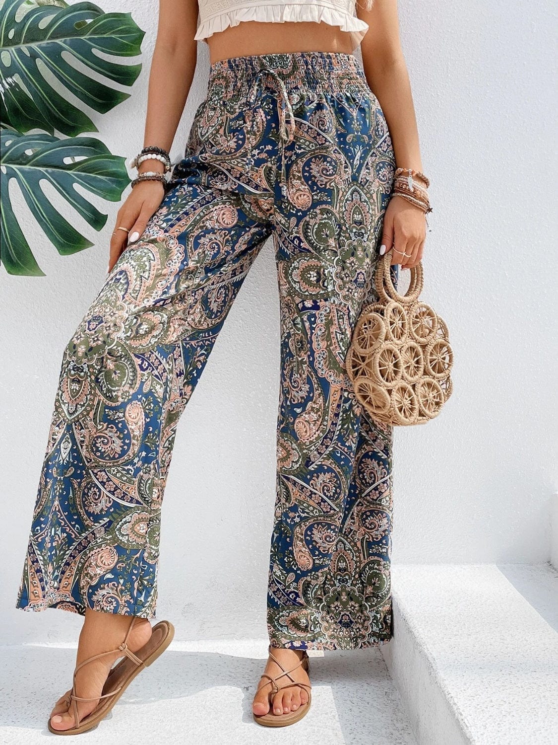 Light Gray Printed Wide Leg Pants