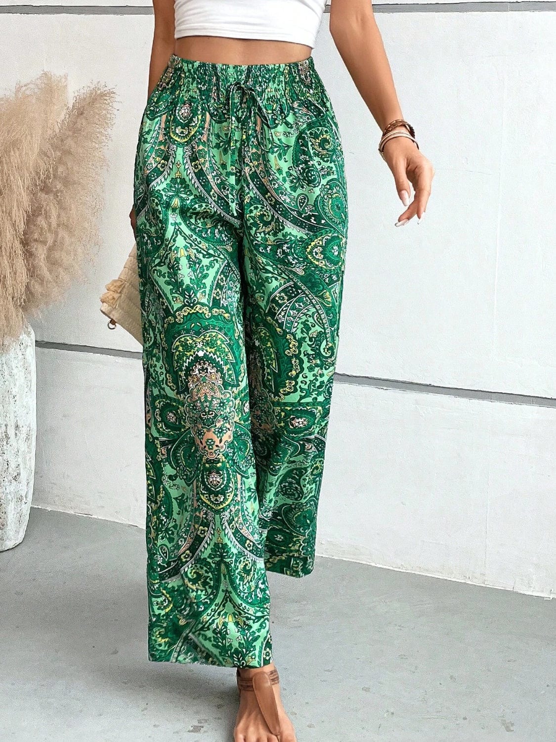 Light Gray Printed Wide Leg Pants