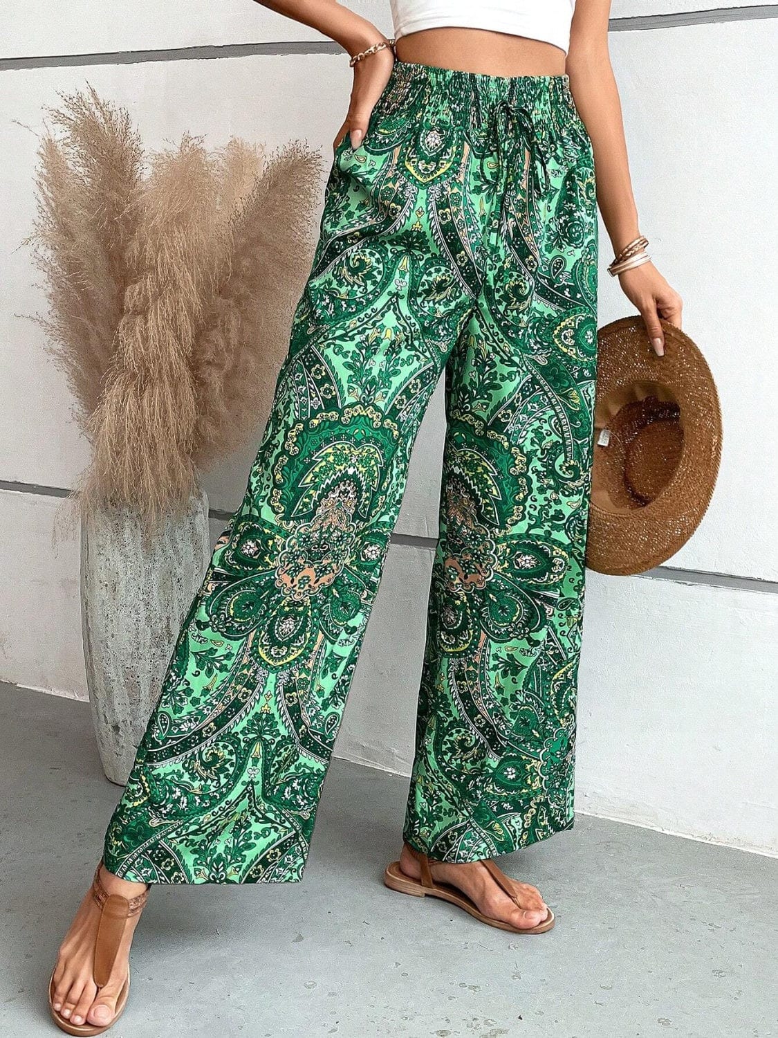 Gray Printed Wide Leg Pants