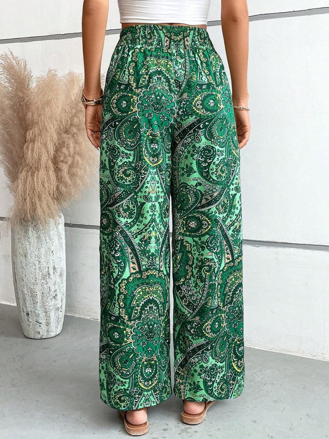 Light Gray Printed Wide Leg Pants