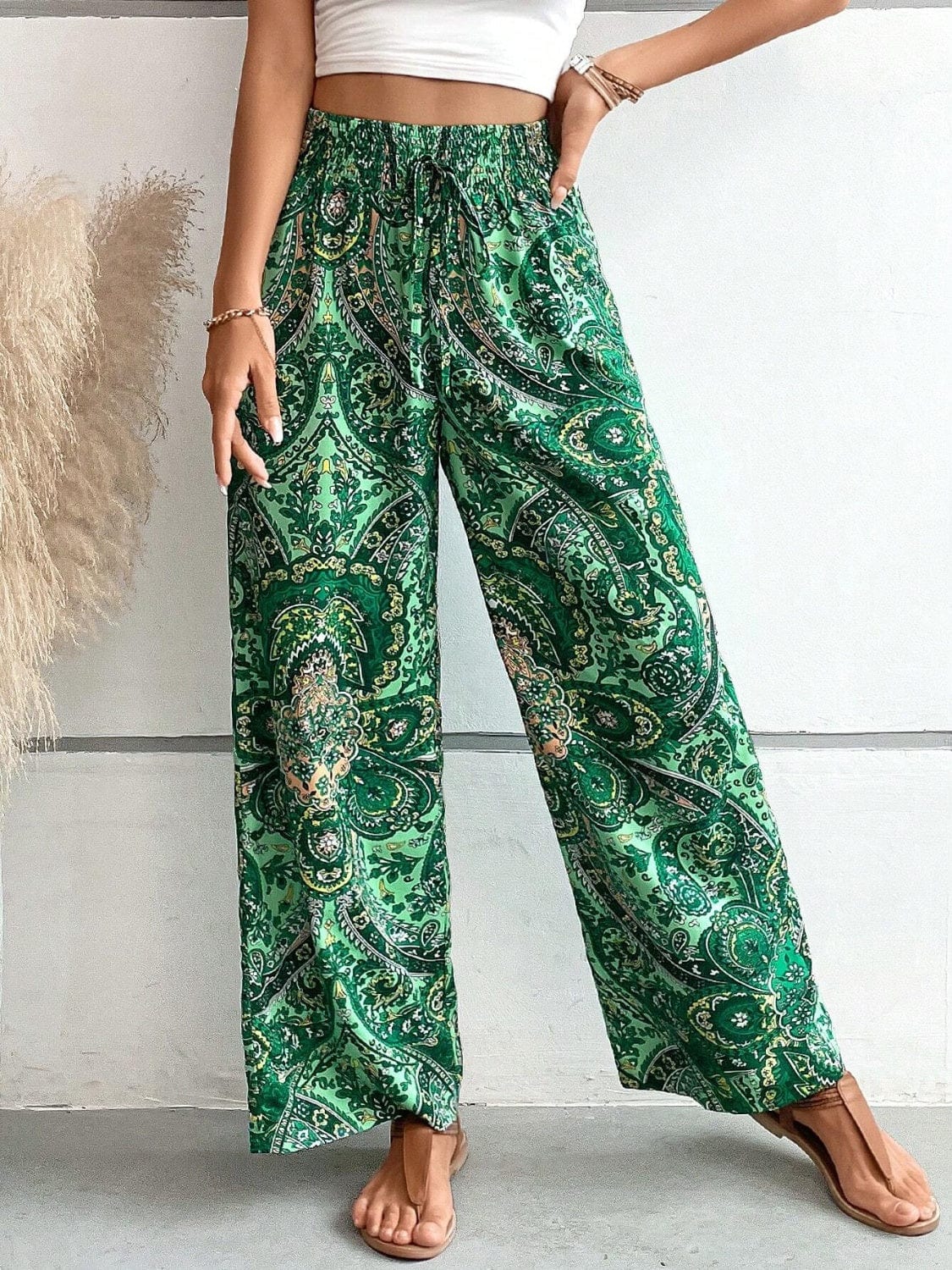 Light Gray Printed Wide Leg Pants