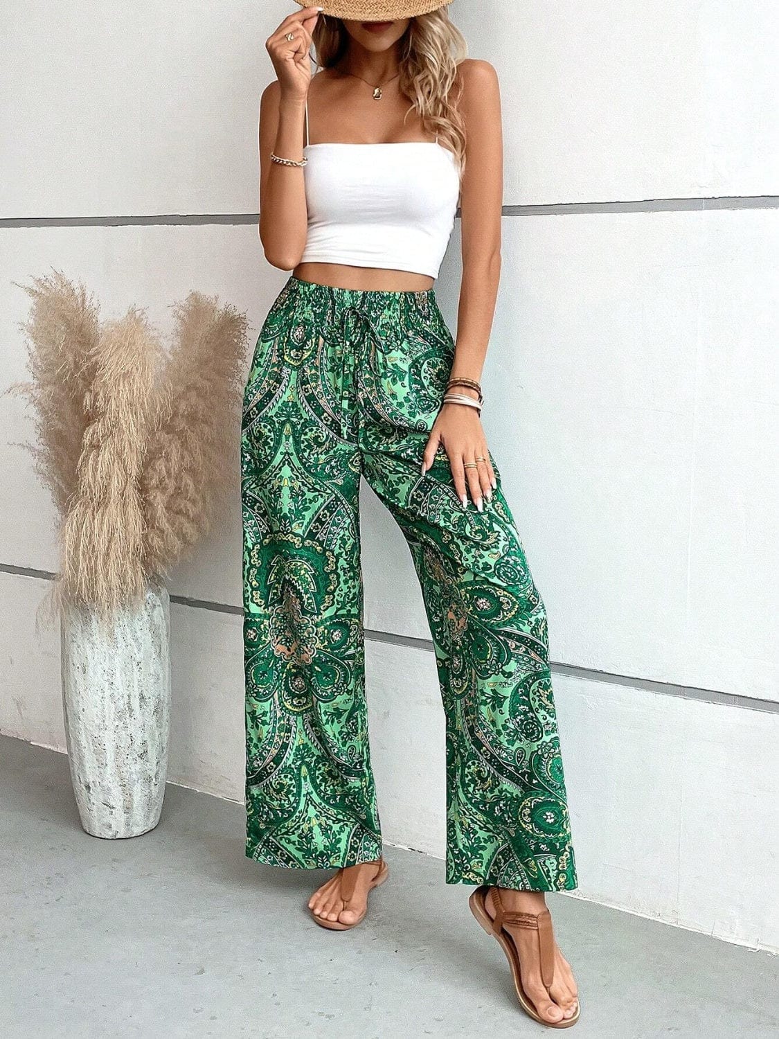 Light Gray Printed Wide Leg Pants