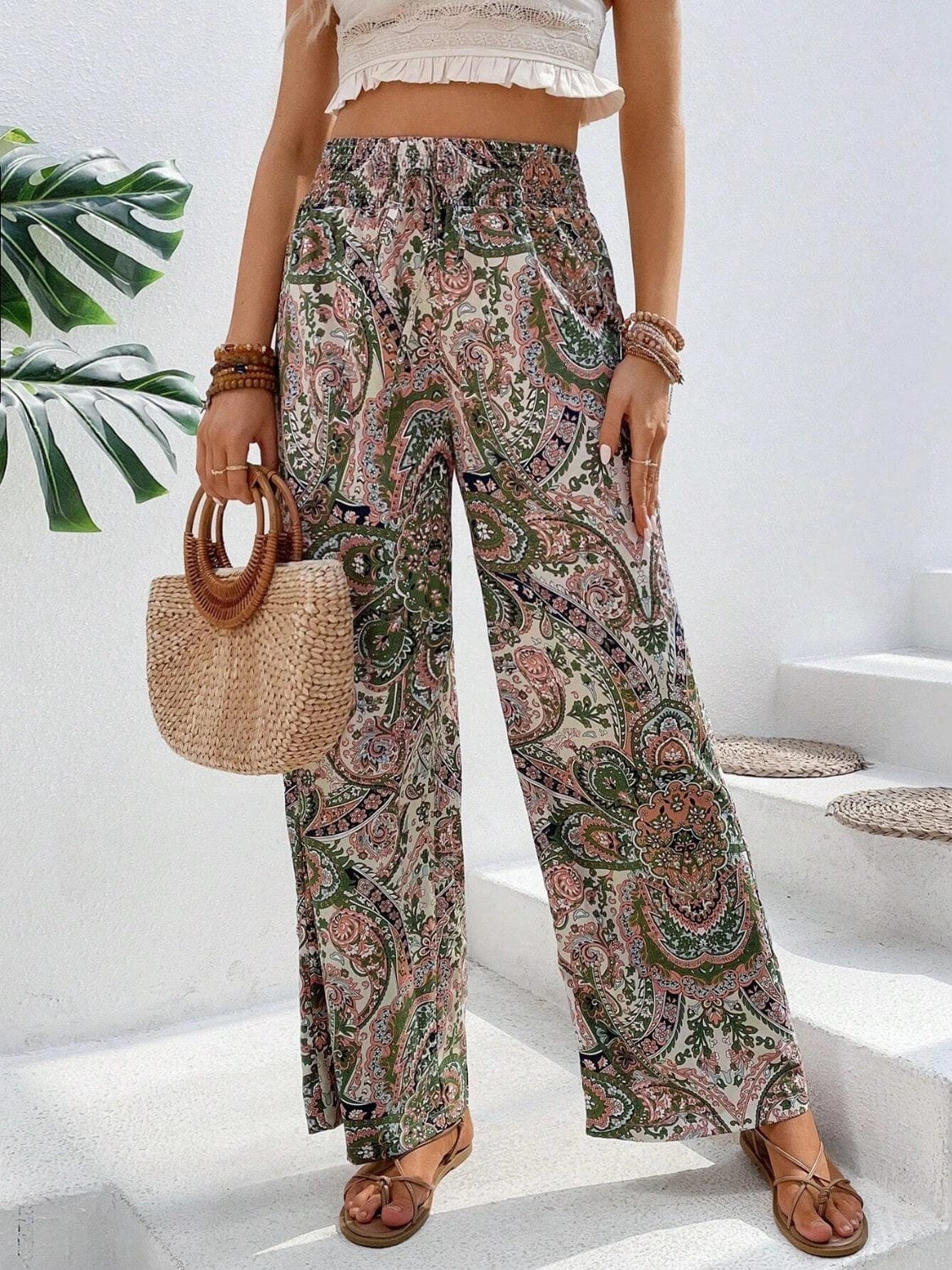 Light Gray Printed Wide Leg Pants