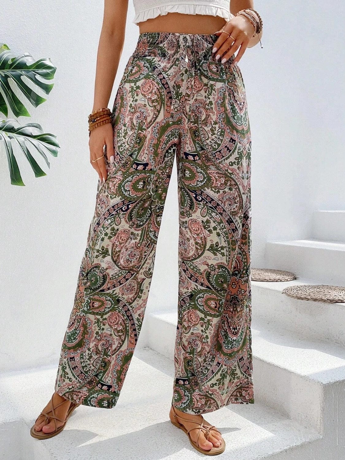 Light Gray Printed Wide Leg Pants